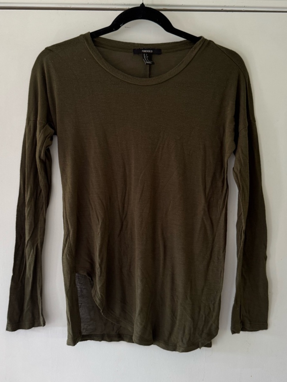 Forever 21 Olive Green Long Sleeve Scoop Neck Top